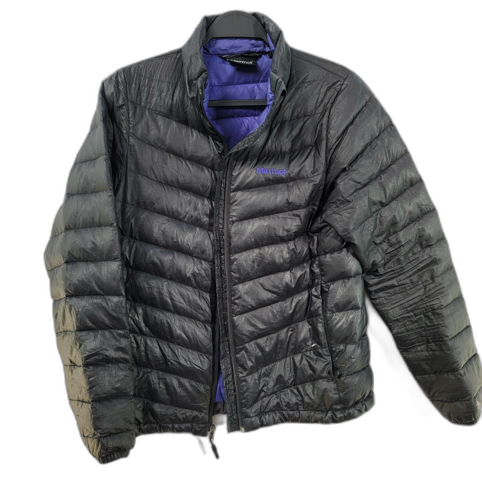 Marmot Black Purple Lined Puffer 100% Duck Down Insulated Jacket M - Flawed